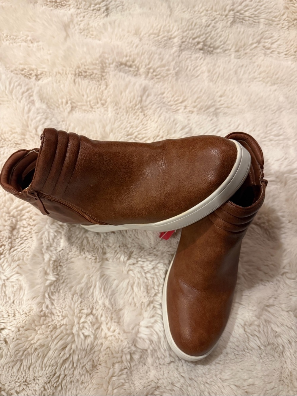 Men's Casual Brown Leather-Look Zip Ankle Boots